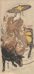 El actor Matsumoto Koshiro IV en un buey en una tormenta de nieve, ca. 1790