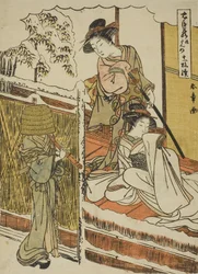 Acto noveno: La casa de Yuranosuke en Yamashina, de la obra Chushingura (Tesoro de los leales retenedores), c.1779-80 (impresión xilográfica en color; chuban)