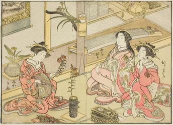 Cortesanas de Kadotsutaya, del libro "Espejo de mujeres hermosas de los barrios de placer (Seiro bijin awase sugata kagami)," vol. 1