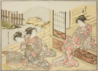 Cortesanas del Kagemanjiya, del libro "Espejo de Mujeres Hermosas de los Barrios de Placer (Seiro bijin awase sugata kagami)," vol. 1