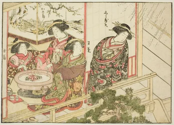 Cortesanas de Kiribishiya, del libro "Espejo de mujeres hermosas de los barrios de placer (Seiro bijin awase sugata kagami)," vol. 2