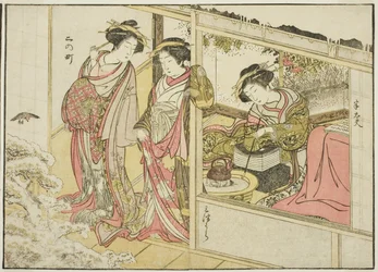 Cortesanas de Nakaomiya, del libro "Espejo de mujeres hermosas de los barrios de placer (Seiro bijin awase sugata kagami)," vol. 2