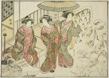 Cortesanas de Nakaomiya, del libro "Espejo de Mujeres Hermosas de los Barrios de Placer (Seiro bijin awase sugata kagami)," vol. 2