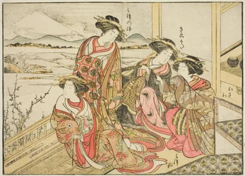 Cortesanas del Obishiya, del libro "Espejo de mujeres hermosas de los barrios de placer (Seiro bijin awase sugata kagami)," vol. 2