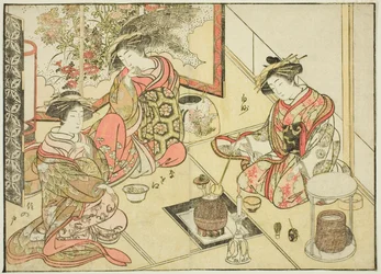 Cortesanas del Okaneya, del libro "Espejo de Mujeres Hermosas de los Barrios del Placer (Seiro bijin awase sugata kagami)," vol. 2