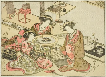 Cortesanas del Yamashiroya, del libro "Espejo de mujeres hermosas de los barrios de placer (Seiro bijin awase sugata kagami)," vol. 2