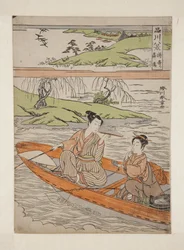 Gansos descendentes en Suzaki (Suzaki rakugan) (grabado en madera en color)