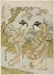 Funya no Yasuhide, Dos mujeres en un paisaje otoñal ventoso, de la serie "Rokkasen (Los seis poetas inmortales)"