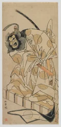 El actor de kabuki Nakajima Mihoemon como Fujiwara Shihei en la obra "Los secretos de la caligrafía de Sugawara", periodo Edo