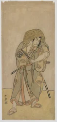 El actor de kabuki Nakamura Nakazo I como samurái disfrazado, periodo Edo, mediados de la década de 1770 (grabado en madera en color)