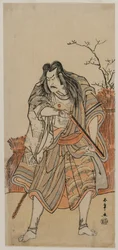 Nakajima Kanzaemon como un señor disfrazado de cazador con un rifle, c. principios de 1780s