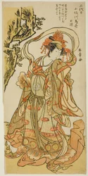 Osagawa Tsuneyo II como Itsukushima Tennyo en la obra de Kabuki “Tokimekuya o-Edo no hatsuyuki”