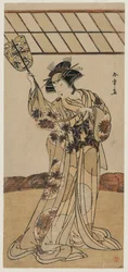 Segawa Kikunojo II como el árbitro de una lucha libre, c. finales de 1770s