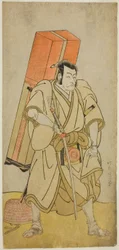 El actor Ichikawa Danjuro V como Godai Saburo Masazumi disfrazado de Rokuju-rokubu en la obra Sugata no Hana Yuki no Kuronushi, representada en el Teatro Ichimura en el undécimo mes, 1776