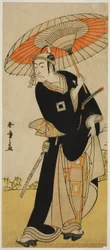El actor Ichikawa Danjuro V como Hanakawado no Sukeroku en la obra Nanakusa Yosooi Soga, representada en el Teatro Nakamura en el quinto mes, 1782