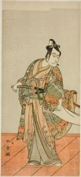 El actor Ichikawa Danjuro V como Kudo Kanaishi (?) en la obra Izu-goyomi Shibai no Ganjitsu (?), representada en el Teatro Morita (?) en el undécimo mes, 1772 (?)