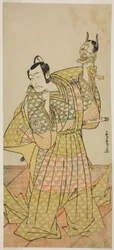El actor Ichikawa Danjuro V como Kudo Suketsune en la obra Kaido Ichi Yawaragi Soga, representada en el Teatro Nakamura en el primer mes de 1778