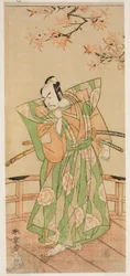 El actor Ichikawa Danjuro V como Momonoi Wakasanosuke Yasuchika en la obra Kanadehon Chushingura, representada en el Teatro Nakamura en el quinto mes, 1771