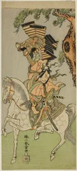 El actor Ichikawa Danjuro V como Soga no Goro Tokimune en la obra Sakai-cho Soga Nendaiki, representada en el Teatro Nakamura en el primer mes de 1771