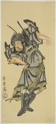 El Actor Ichikawa Danzo III como Shoki el Exterminador de Demonios en la Obra Date Moyo Kumo ni Inazuma, Representada en el Teatro Morita en el Décimo Mes, 1768