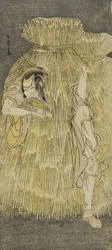 El actor Ichikawa Danzo IV haciendo un cambio rápido entre los papeles de Sadakuro y Yoichibei, en la obra Kanadehon Chushingura, representada en el Teatro Morita en el tercer mes