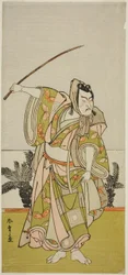El actor Ichikawa Danzo IV como Soga no Goro Tokimune en la obra Chigo Suzuri Aoyagi Soga, representada en el Teatro Nakamura en el primer mes de 1777
