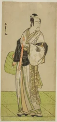 El actor Ichikawa Ebizo como Kudo Suketsune disfrazado de Komuso en la obra Waka Murasaki Edokko Soga, representada en el Teatro Ichimura en el primer mes de 1792