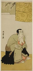 El actor Ichikawa Monnosuke II como un monje budista en la obra Edo no Hana Mimasu Soga, representada en el Teatro Nakamura en el cuarto mes, 1783