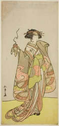 El Actor Ichikawa Monnosuke II como la Cortesana Kewaizaka no Shosho en la Obra Sono Kyodai Fuji no Sugatami, Representada en el Teatro Morita en el Primer Mes, 1776