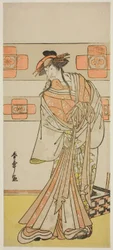 El actor Ichikawa Monnosuke II como el fantasma del monje renegado Seigen en la obra Edo no Hana Mimasu Soga, representada en el Teatro Nakamura en el segundo mes, 1783