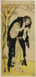 El actor Ichikawa Monnosuke II como el monje renegado Zenjibo disfrazado de Dainichibo en la obra Edo no Fuji Wakayagi Soga, representada en el Teatro Nakamura en el primer mes, 1789
