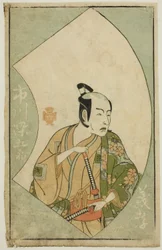 El actor Ichikawa Somegoro, de "Un libro de imágenes de abanicos de escenario (Ehon butai ogi)"