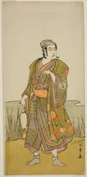 El actor Ichimura Uzaemon IX como el alfarero Tsuchihei en la obra Higashiyama Momiji no Kadode, representada en el Teatro Ichimura en el noveno mes de 1778