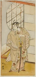 El actor Matsumoto Koshiro IV como Matsuo-maru en la obra Sugawara Denju Tenarai Kagami, representada en el Teatro Nakamura en el noveno mes, 1773