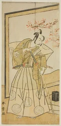 El actor Nakamura Juzo II como Akita Jonosuke en la obra Onna Aruji Hatsuyuki no Sekai, representada en el Teatro Morita en el undécimo mes, 1773