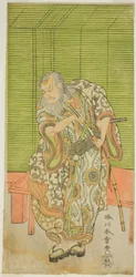 El actor Nakamura Nakazo I como Hige no Ikyu en la obra Sakai-cho Soga Nendaiki, representada en el Teatro Nakamura en el tercer mes de 1771