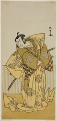 El actor Nakamura Nakazo I como Kudo Sukestune (?) en la obra Kokimazete Takao Soga (?), representada en el Teatro Ichimura (?) en el segundo mes, 1778