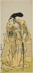 El actor Nakamura Nakazo I como Kudo Suketsune (?) en la obra Iro Moyo Aoyagi Soga (?), representada en el Teatro Nakamura (?) en el segundo mes, 1775 (?)