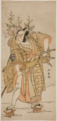 El Actor Nakamura Nakazo I como Matano no Goro en la obra Hana-zumo Genji Hiiki, presentada en el Teatro Nakamura en el undécimo mes, 1775