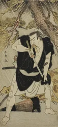 El actor Nakamura Nakazo I como Ono Sadakuro en la obra Kanadehon Chushingura, representada en el Teatro Ichimura en el sexto mes