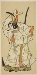 El Actor Nakamura Nakazo I como el Príncipe Koreakira (?) en la obra Gohiiki Kanjincho, representada en el Teatro Nakamura en el undécimo mes, 1773