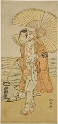 El actor Nakamura Nakazo I como el monje renegado Dainichibo en la obra Edo Meisho Midori Soga, representada en el Teatro Morita en el primer mes, 1779