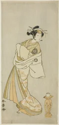 El actor Nakamura Noshio I como el espíritu de la cortesana Takao, en la secuencia de danza shosagoto "Sono Utsushi-e Matsu ni Kaede" (Una imagen de sombra de pino y arce), la última escena de la segunda parte de la obra Keisei Momiji no Uchikake