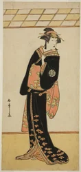 El actor Nakamura Riko I como Lady Manko (Manko Gozen) (?) en la obra Soga Musume Choja (?), representada en el Teatro Nakamura (?) en el primer mes, 1784 (?)