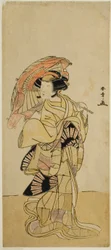 El actor Nakamura Tomijuro I como una zorra hembra del Monte Ubagadake en la obra Chigo Torii Tobiiri Kitsune, representada en el Teatro Ichimura en el undécimo mes, 1777