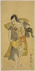 El actor Nakamura Utaemon I como Kudo Suketsune disfrazado de mendigo en la obra Soga Moyo Aigo no Wakamatsu, representada en el Teatro Nakamura en el primer mes de 1769