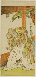 El actor Otani Hiroemon III como Shinoda Jirodayu en la obra Keisei Momiji no Uchikake, representada en el Teatro Morita en el séptimo mes, 1772