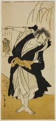 El Actor Otani Hiroemon III como el Monje Renegado Dainichibo en la Obra Tsukisenu Haru Hagoromo Soga, Representada en el Teatro Ichimura en el Tercer Mes, 1777