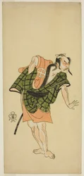 El actor Otani Hiroji III como Onio Shinzaemon (?) en la obra Bunshin Sugatami Soga (?), representada en el Teatro Morita (?) en el segundo mes, 1765 (?)