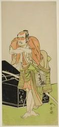 El actor Otani Tomoemon I como Kawatabiya Mombei en la obra Oyoroi Ebido Shinozuka, representada en el Teatro Nakamura en el undécimo mes, 1772
